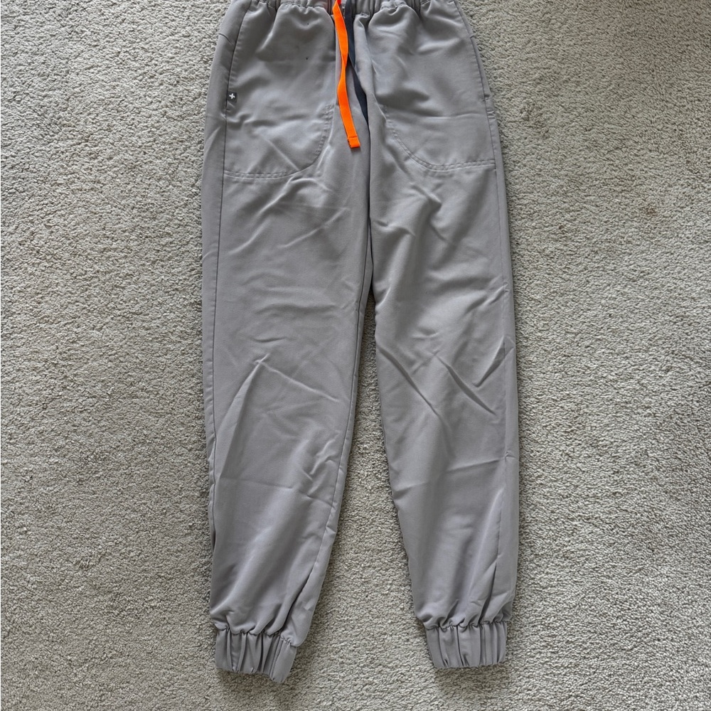 Figs Gray Jogger Pants with Orange Drawstring